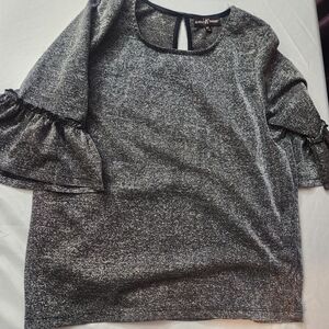 Almost Famous Gray Blouse with Ruffle Sleeves Med